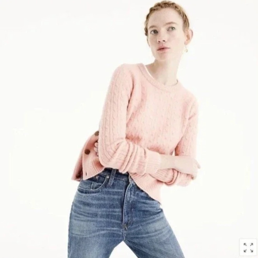 J.Crew Women's M Pink Cable Knit Sweater Wool Blend Side Button Crewneck